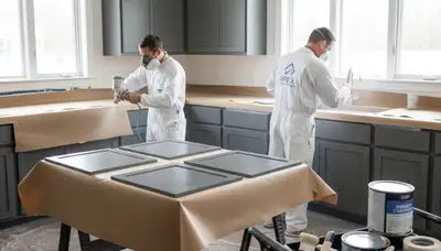 Professional cabinet painting in Sarasota, FL kitchen with durable coastal finish