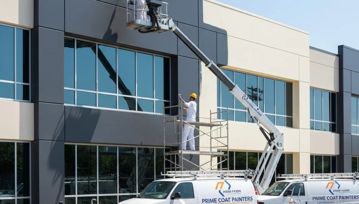 Professional commercial painters coating Sarasota FL business exterior with weather-resistant finish