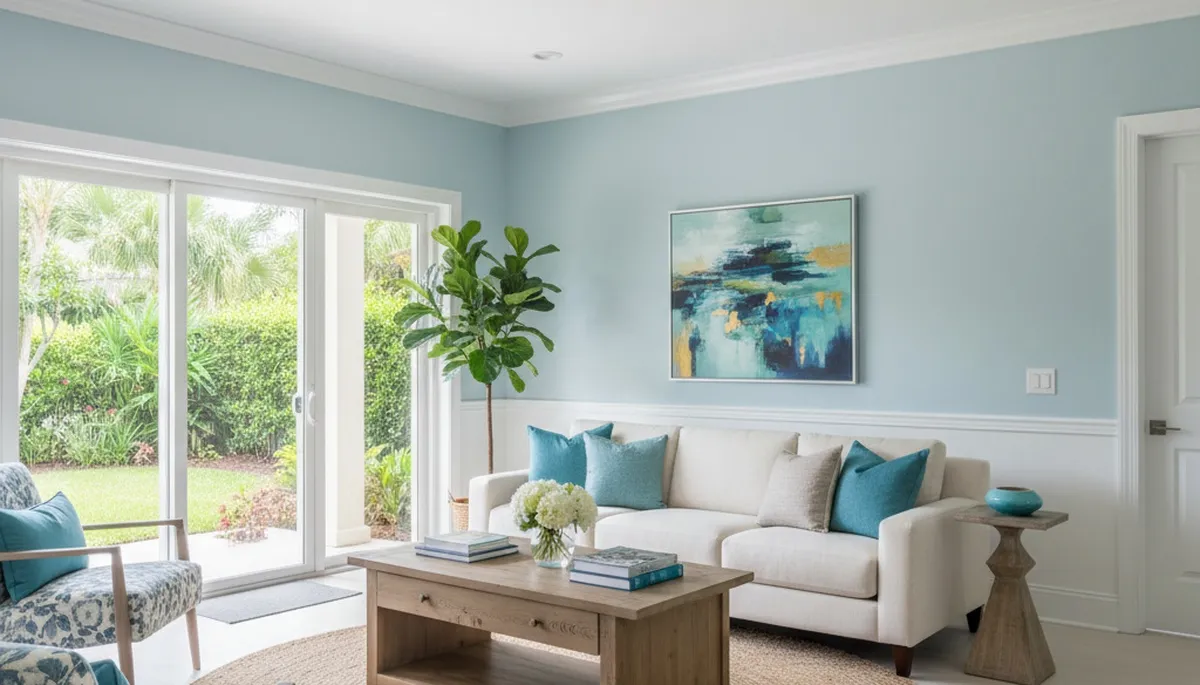 Freshly painted Sarasota, FL living room showcasing smooth walls and expert interior painting craftsmanship