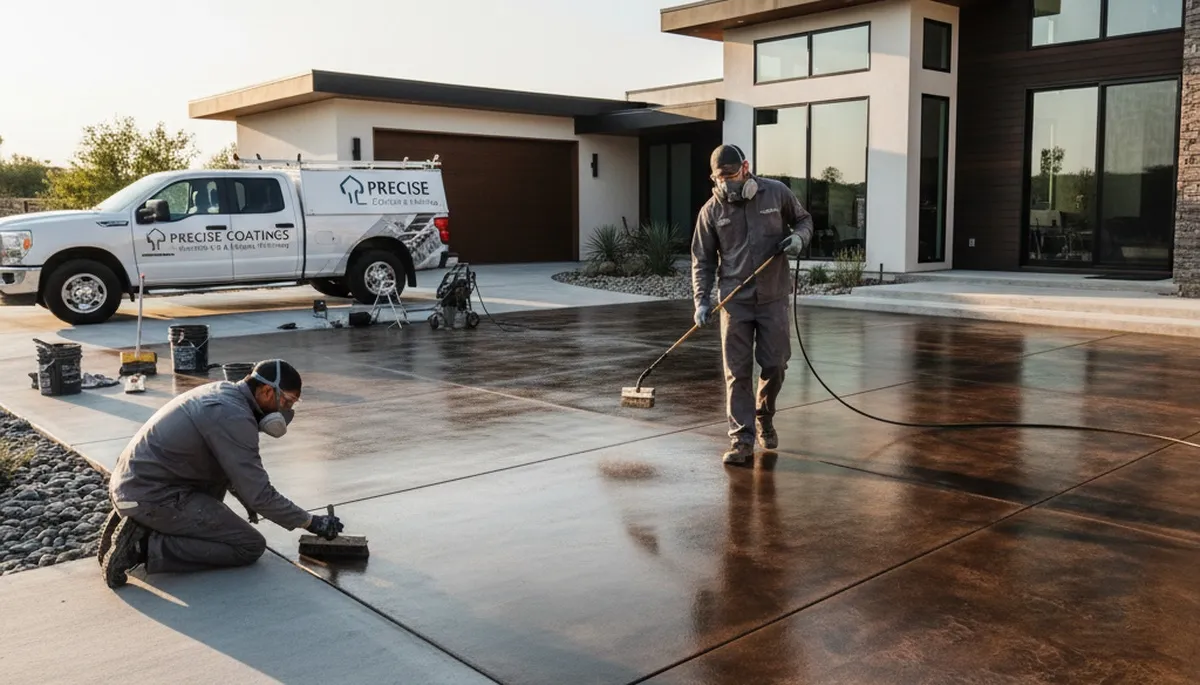Professional concrete staining on a Sarasota FL patio by local house painting experts