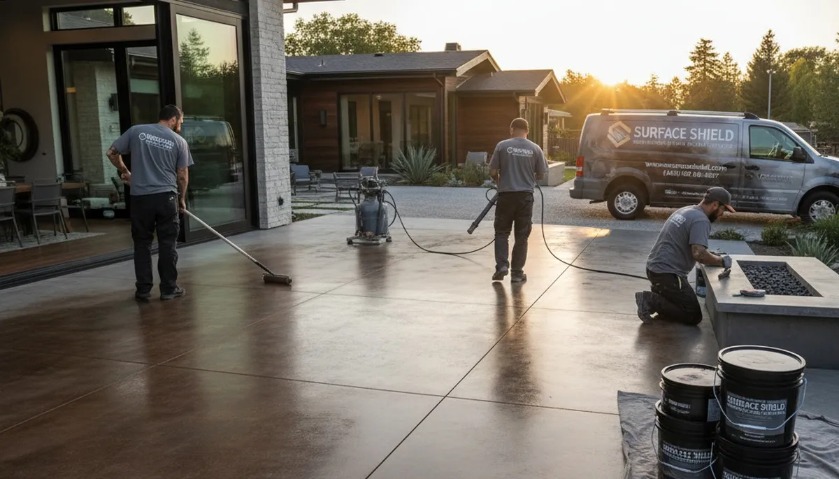 Professional concrete staining on Sarasota FL patio by local house painters