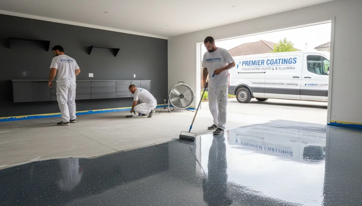 Epoxy garage floor coating in Sarasota FL by local painting pros for durable, moisture-resistant finish