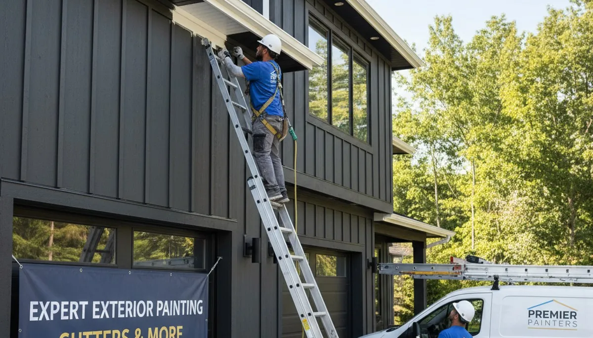 Professional gutter painting on a coastal home in Sarasota, FL by expert house painters