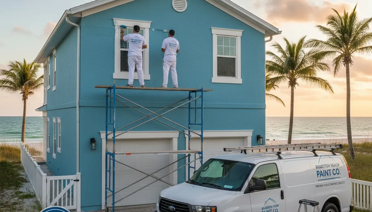 Professional house painters in Sarasota FL applying fresh exterior paint to a residential home