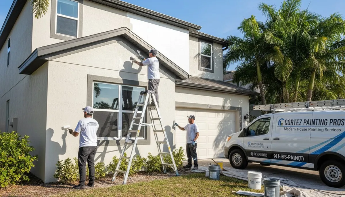 Professional house painters working on exterior home in Sarasota, FL