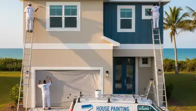 Professional house painters working on exterior home repaint in Sarasota, FL