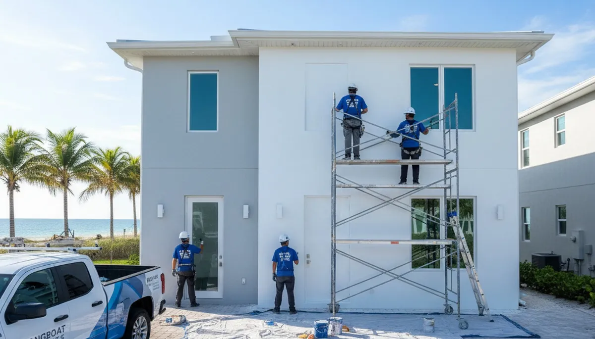 Professional house painters in Sarasota FL applying fresh exterior paint to residential home