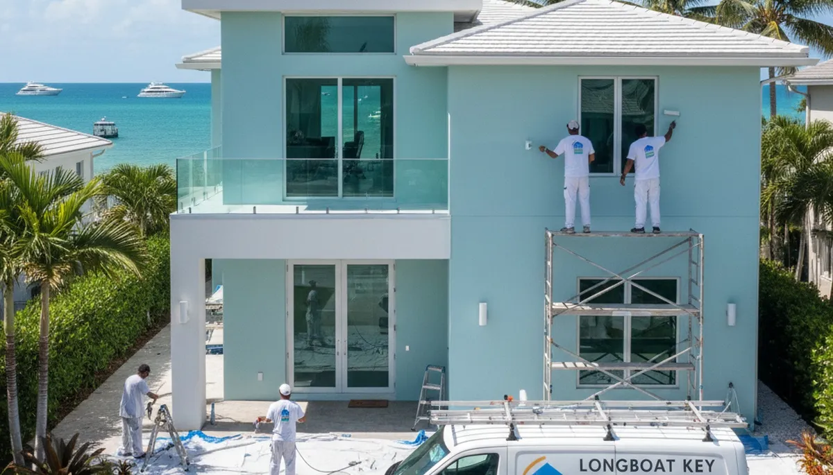 Professional house painters working on exterior home in Sarasota FL