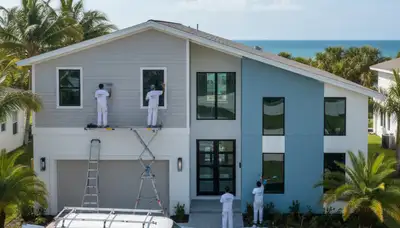 Professional house painters working on exterior home in Sarasota, FL
