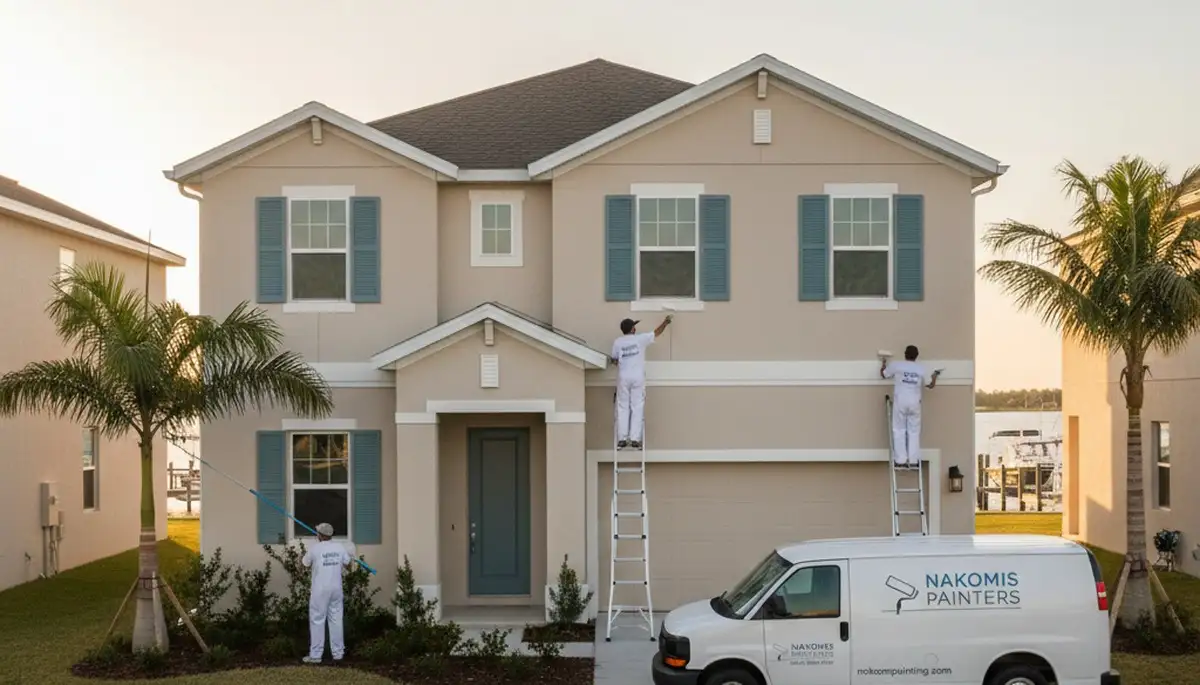 Professional house painters in Sarasota FL finishing exterior home painting project