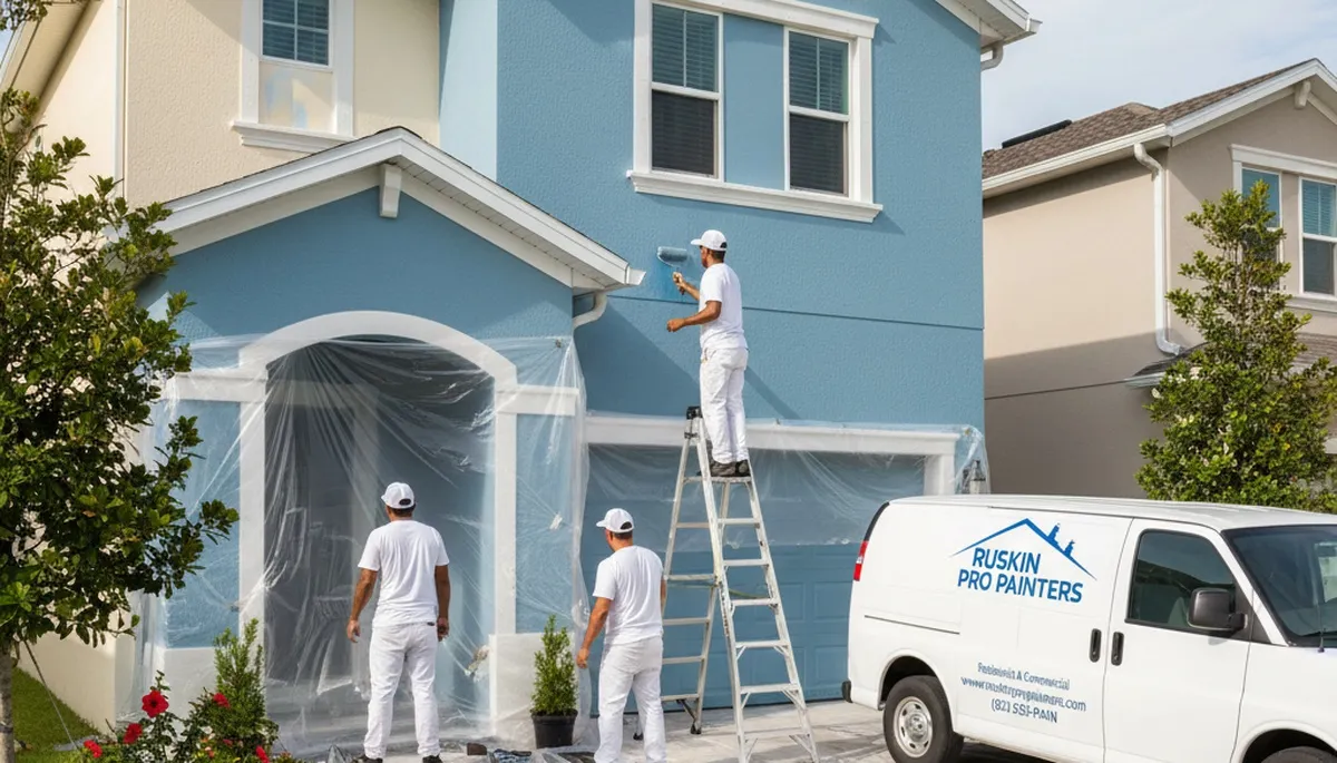 Professional house painters working on a residential exterior in Sarasota, FL