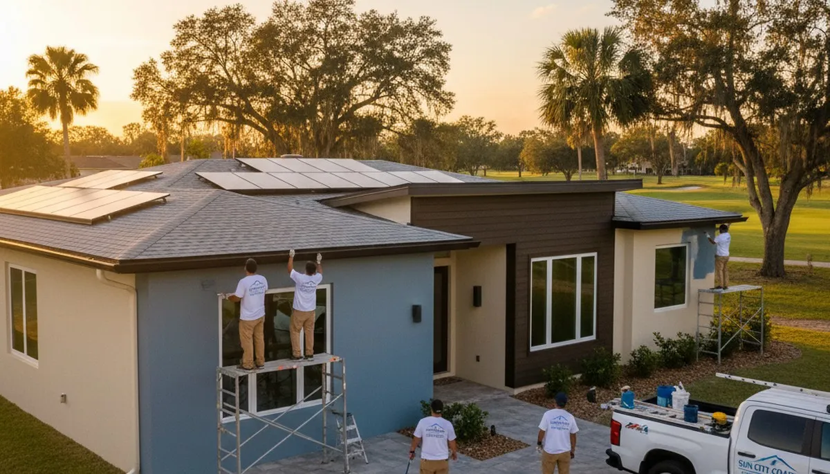 Professional house painters working on exterior home in Sarasota, FL