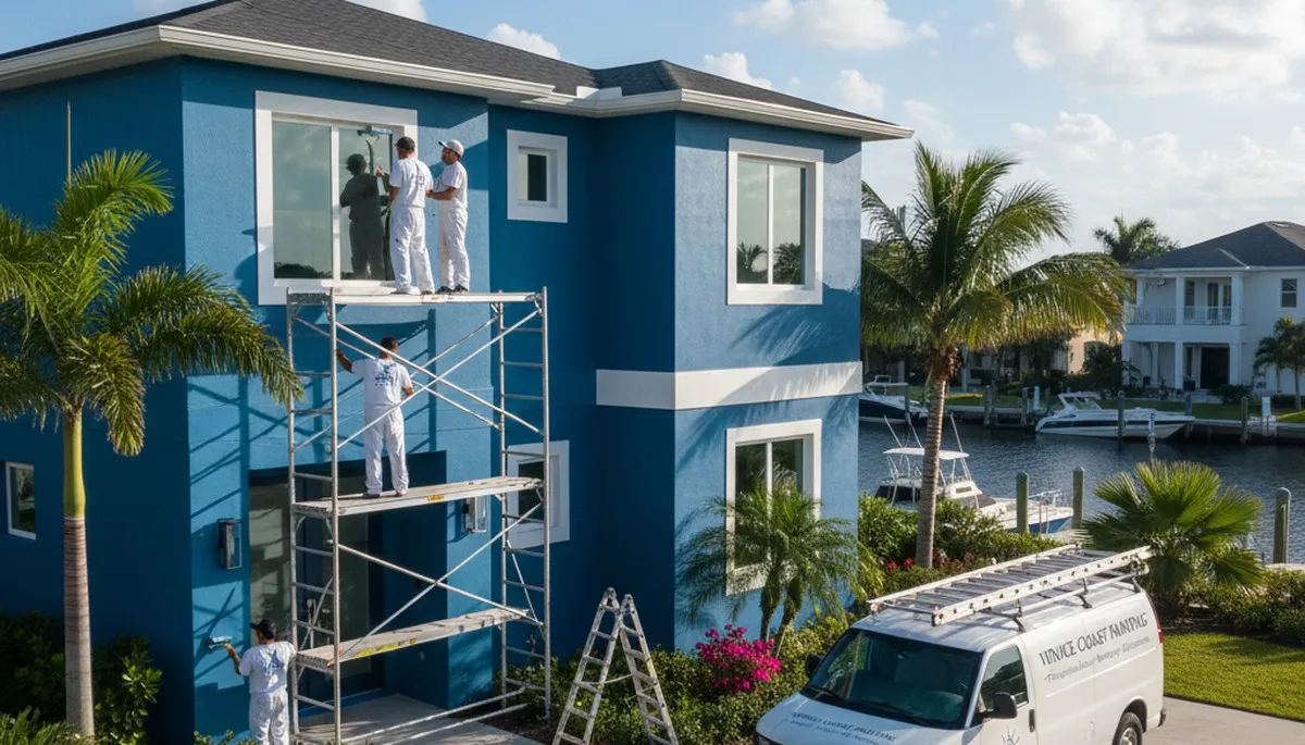 Professional house painters working on exterior home in Sarasota FL
