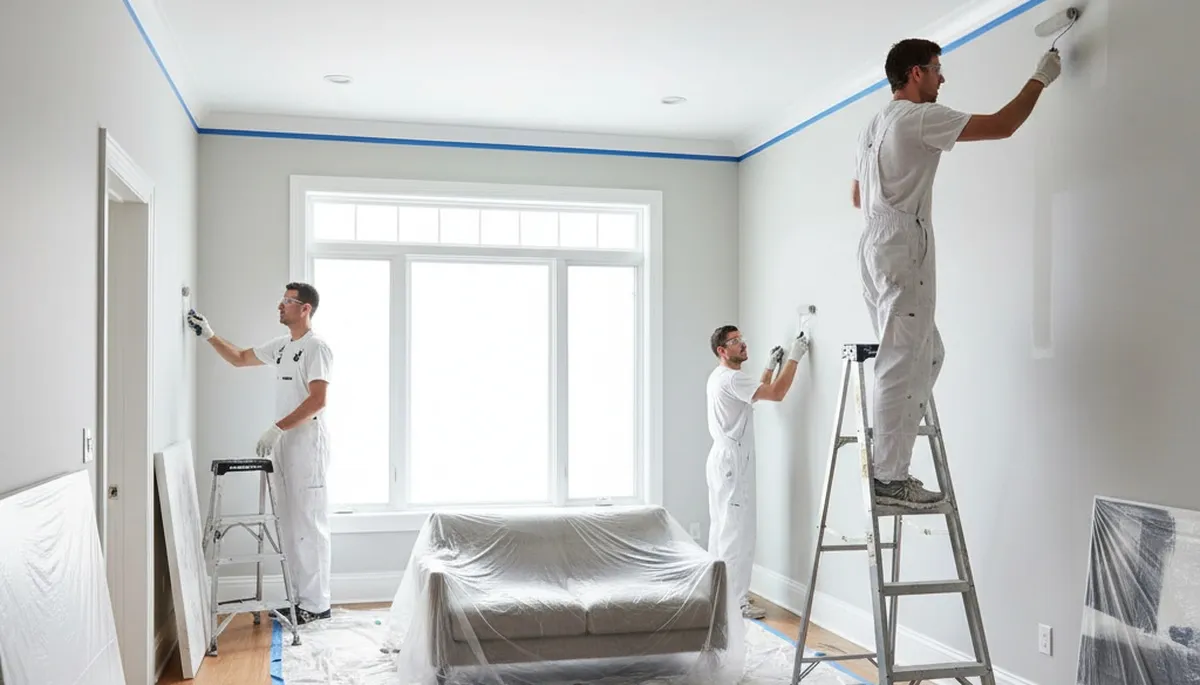 Professional interior house painters updating living room walls in Sarasota, FL home
