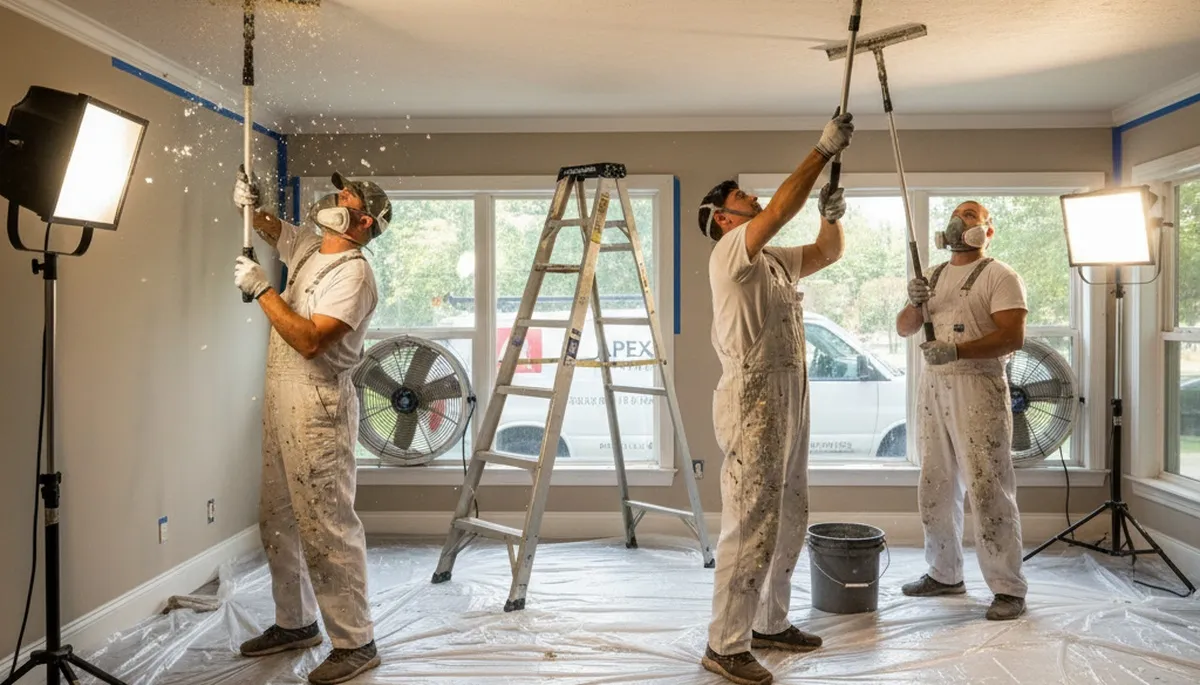 Professional popcorn ceiling removal in Sarasota FL home for smooth modern interior finish