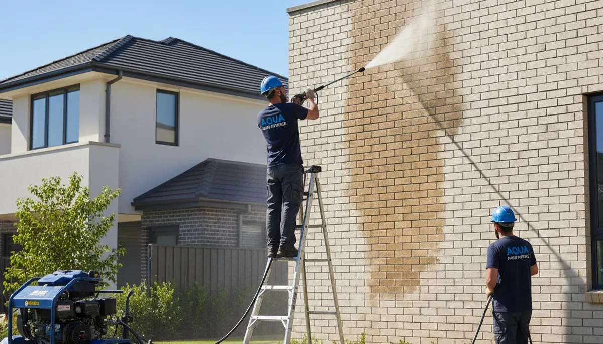 Professional pressure cleaning a Sarasota FL home exterior to remove mildew and restore curb appeal