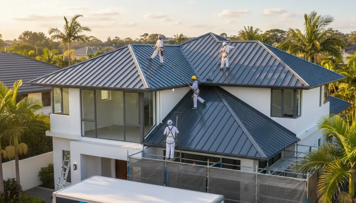 Professional roof painting in Sarasota FL protecting homes with reflective coatings and expert finish