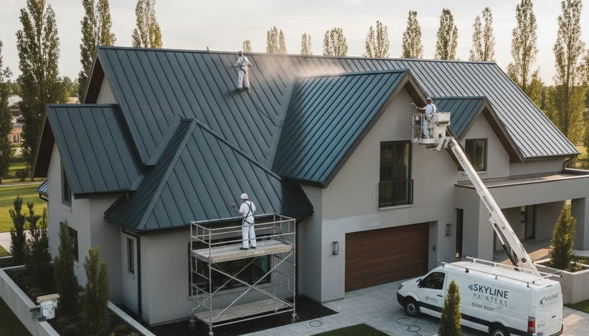 Professional roof painting and coating on Sarasota FL home for sun and storm protection