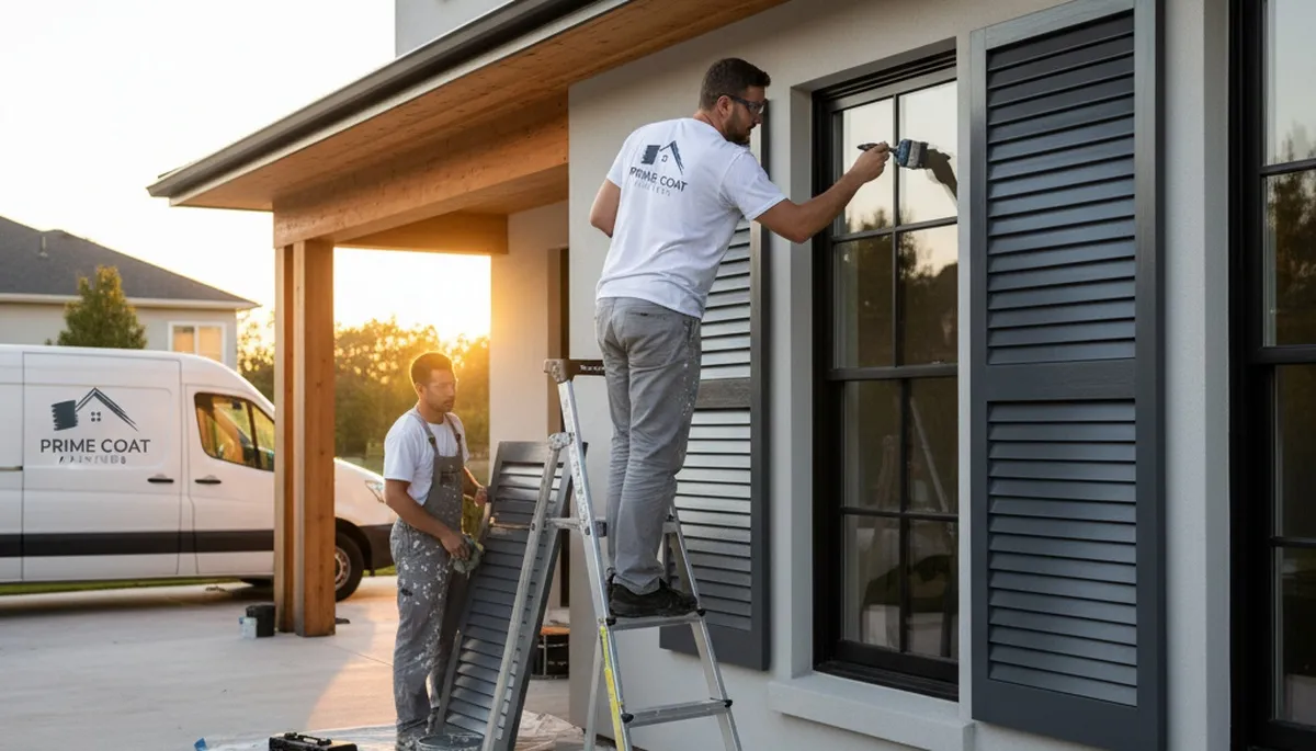 Professional shutter painting on coastal home in Sarasota, FL by expert house painters