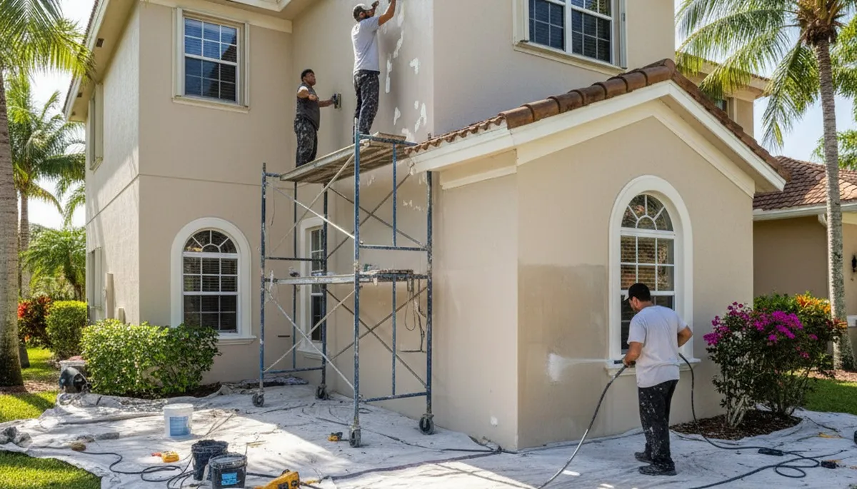 Professional surface preparation for exterior house painting in Sarasota, FL ensuring durable paint adhesion