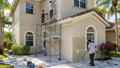 Professional surface preparation for exterior house painting in Sarasota, FL ensuring durable paint adhesion