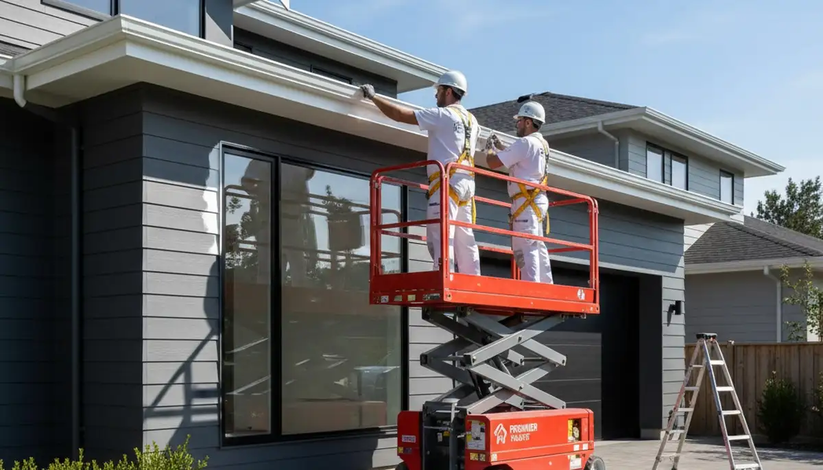 Professional trim and fascia painting on coastal home in Sarasota, FL by expert house painters